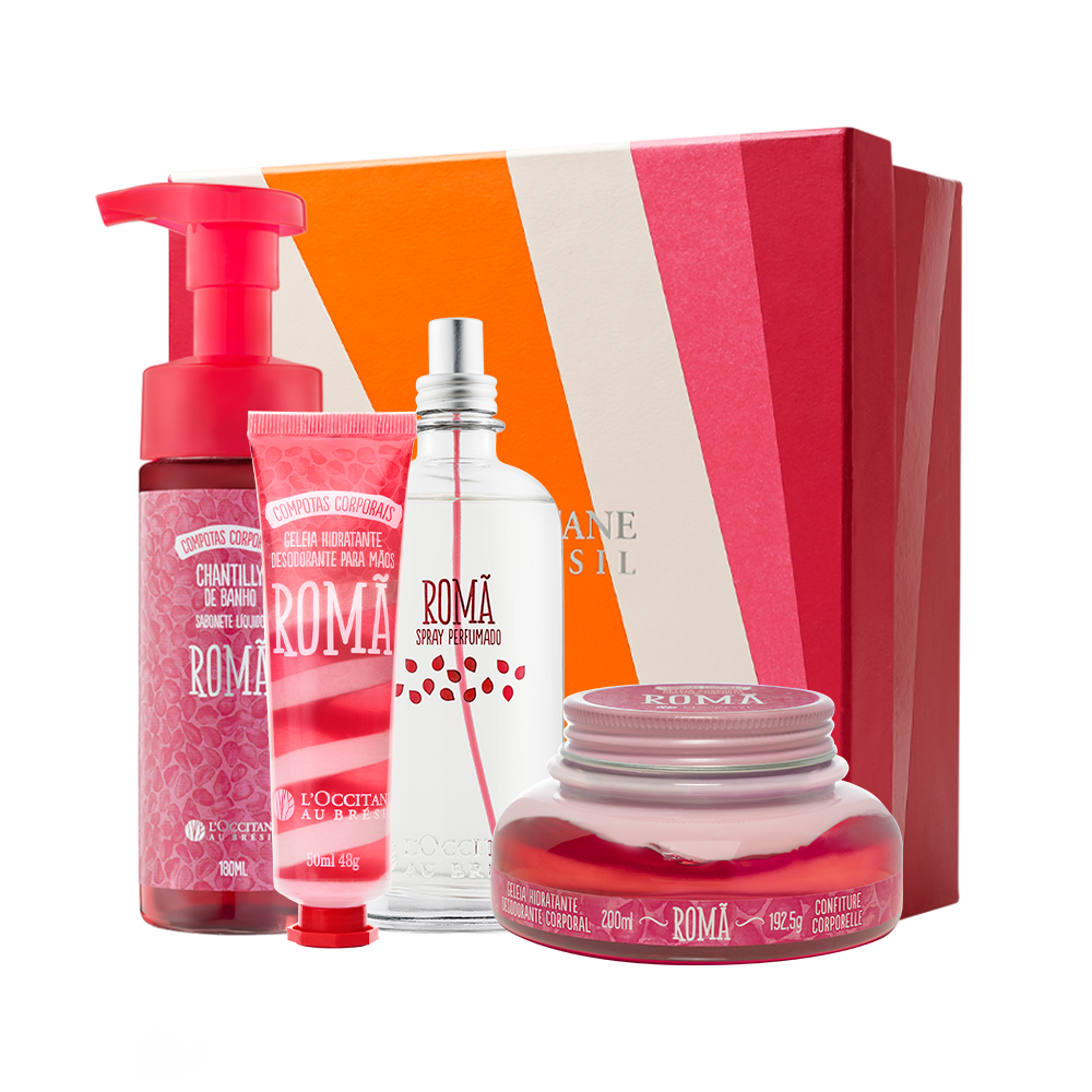 Combo Romã: Chantilly de Banho, Geleias Hidratantes e Spray Perfumado